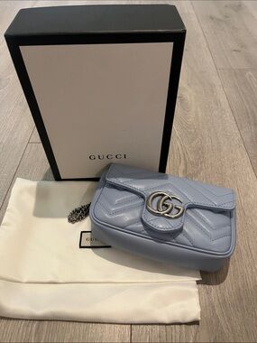 Gucci Light Blue Mini Chevron GG Marmont Crossbody
